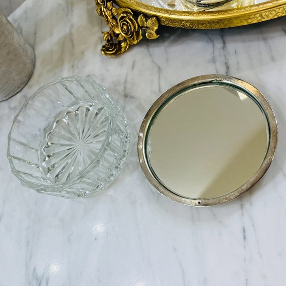 VTG silver and glass vanity bowl with mirror - Picture 5 of 9